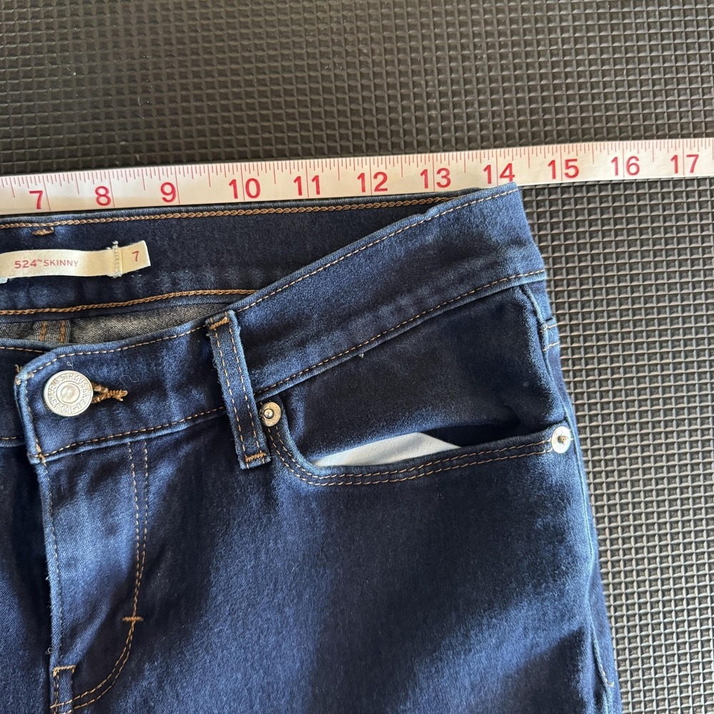 Levi's 524 Skinny Jeans Juniors 7 Blue Dark Wash Mid Rise Stretch Denim Pants - Picture 6 of 6